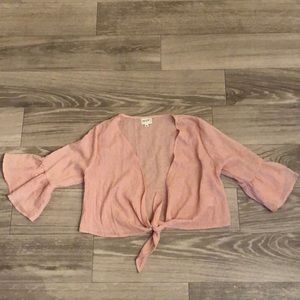 Crop tie front bell sleeve top
